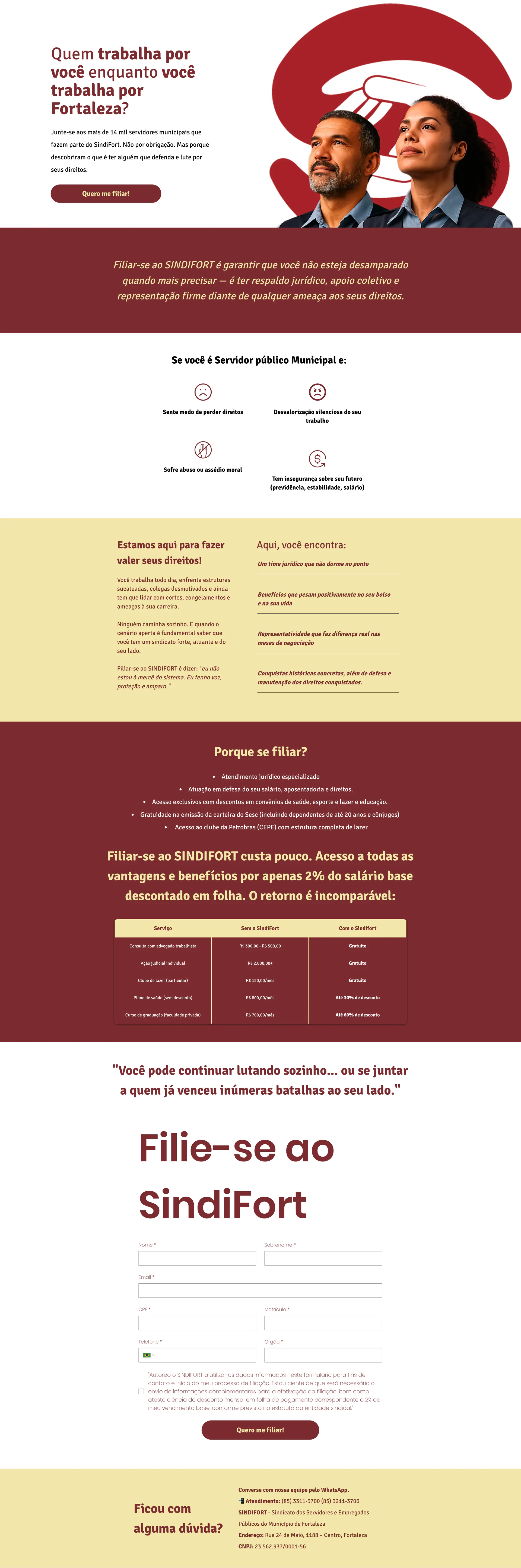 Landing page de filiação do SINDIFORT — role para navegar